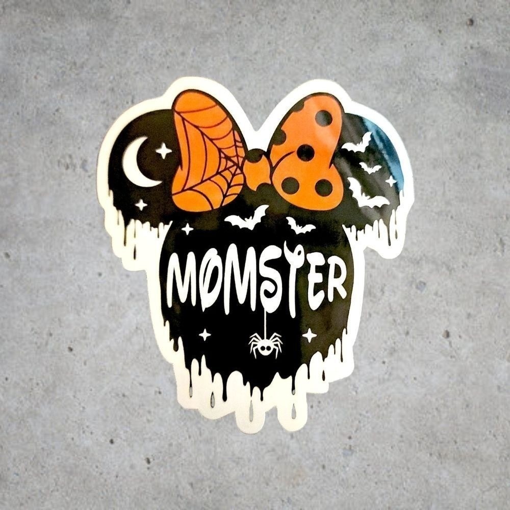 Disney Mom Halloween Momster Spooky Mouse Ears Sticker Black Orange 3"x3"